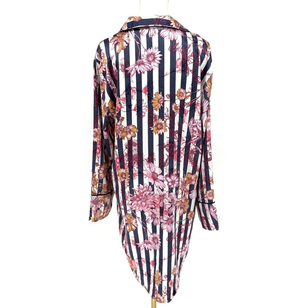 Victoria's Secret VS Satin Sleepshirt Nightgown Floral MEDIUM Blue White Stripe - Picture 6 of 8